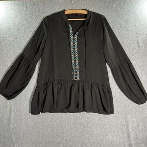 Cowgirl Legend Blouse Womens Extra Large Black Chiffon Western Embroidered Sheer